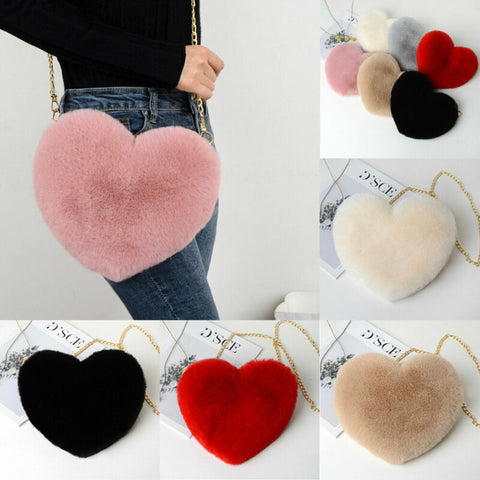 New Money 2021 Fashion Heart Shaped Bag Female Chain Messenger Bag Plush Love Shoulder Crossbody Bag Valentine's Day Gift