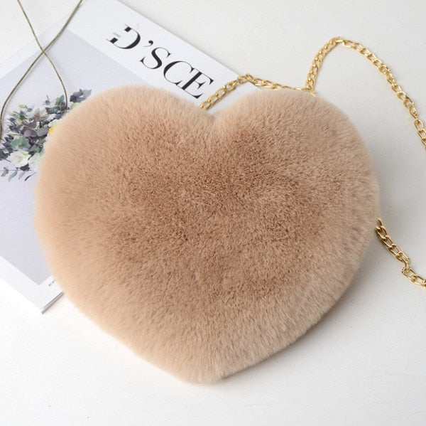 New Money 2021 Fashion Heart Shaped Bag Female Chain Messenger Bag Plush Love Shoulder Crossbody Bag Valentine's Day Gift