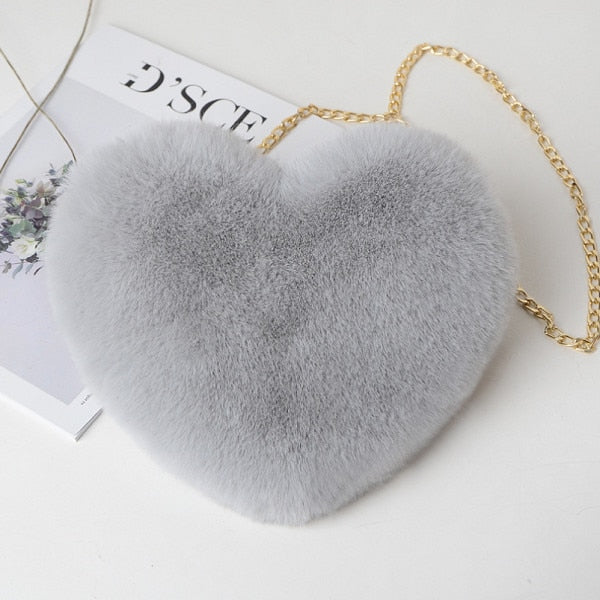 New Money 2021 Fashion Heart Shaped Bag Female Chain Messenger Bag Plush Love Shoulder Crossbody Bag Valentine's Day Gift