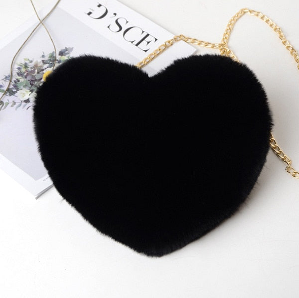 New Money 2021 Fashion Heart Shaped Bag Female Chain Messenger Bag Plush Love Shoulder Crossbody Bag Valentine's Day Gift