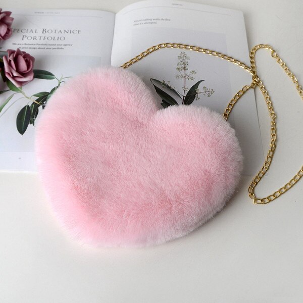 New Money 2021 Fashion Heart Shaped Bag Female Chain Messenger Bag Plush Love Shoulder Crossbody Bag Valentine's Day Gift