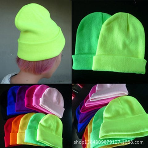 New Money Fashion  19 Colors Knitted Neon Unisex Beanie Autumn Casual Elastic  Warm Winter Hats Unisex Gorros Hombres