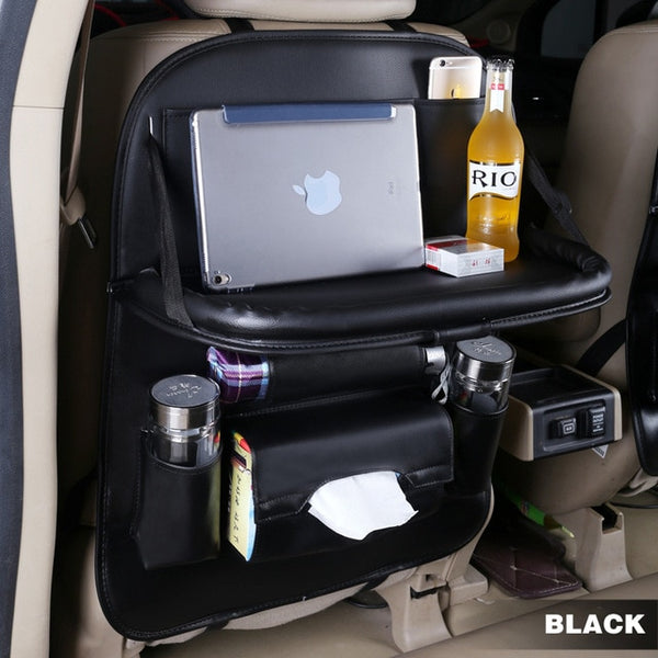 New Money Pu Leather Pad Bag Car Seat Back Organizer Foldable Table Tray Travel Storage Bag Foldable Dining Table Car Seat Storage Bag