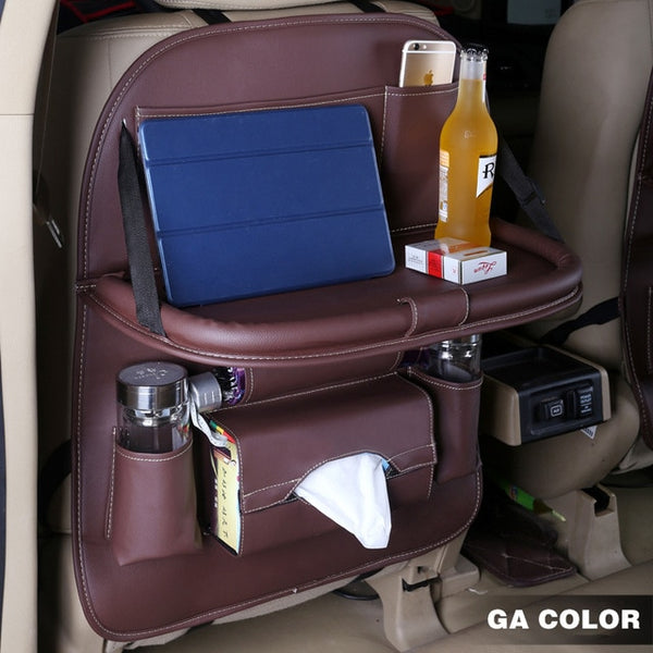 New Money Pu Leather Pad Bag Car Seat Back Organizer Foldable Table Tray Travel Storage Bag Foldable Dining Table Car Seat Storage Bag