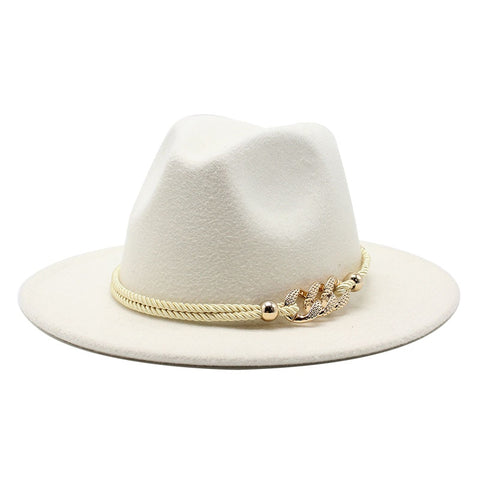 New Money Black/white Wide Brim Simple Church Derby Top Hat Panama Solid Felt Fedoras Hat for Men Women artificial wool Blend Jazz Cap