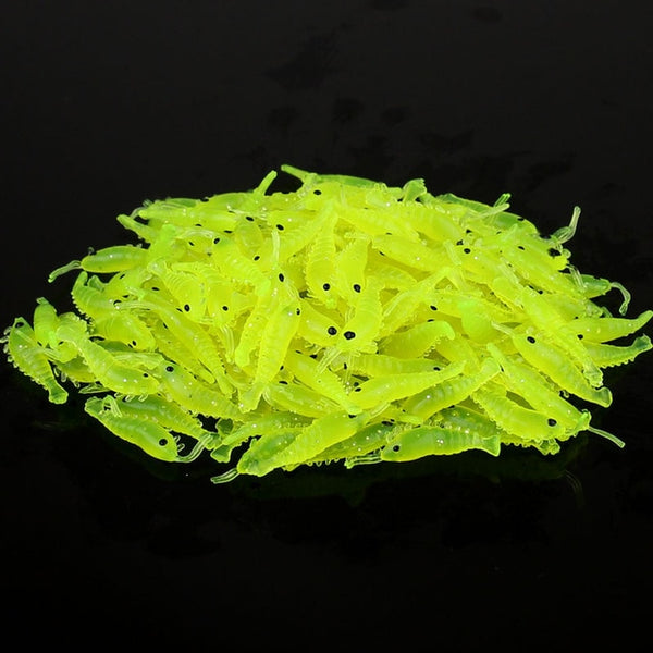 New Money New  Design 100pcs Soft Silicone  Shrimp Fishing Lures 2.7cm Small Light Green Freshwater Fishing Shrimp Bait