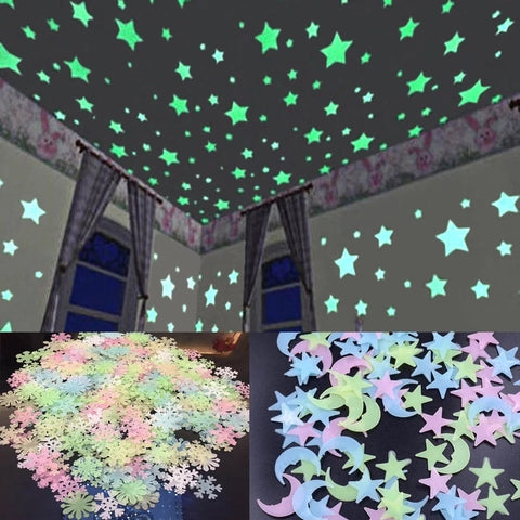 New Money 3D Star and Moon Wall Stickers Energy Storage Fluorescent Glow In The Dark Luminous For Kids Bedroom Ceiling Home Decor Decal