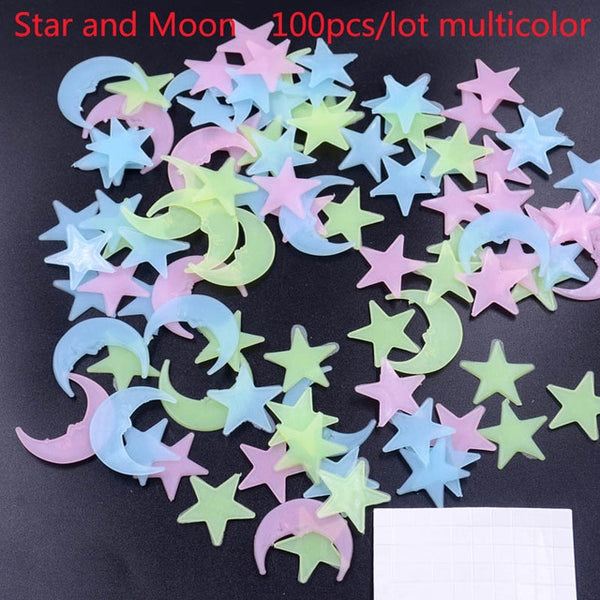 New Money 3D Star and Moon Wall Stickers Energy Storage Fluorescent Glow In The Dark Luminous For Kids Bedroom Ceiling Home Decor Decal