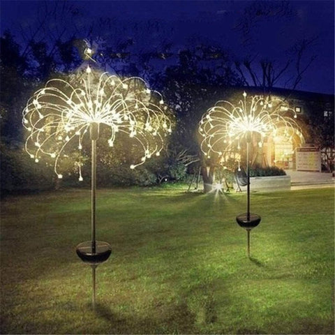 New Money Solar Powered Outdoor Grass Globe Dandelion Fireworks Lamp Flash String 90 LED /120 LED For Garden Lawn Landscape Holiday Light